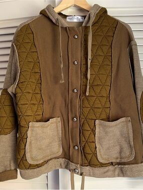 Mod Boutique Quilted Waffle Knit Hooded Jacket Shacket Boho Medium